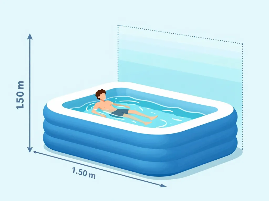 Diagramme montrant piscine gonflable adulte 1m50 hauteur, hauteur d’eau et structure