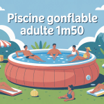 Illustration de piscine gonflable adulte 1m50 hauteur avec adultes relaxés