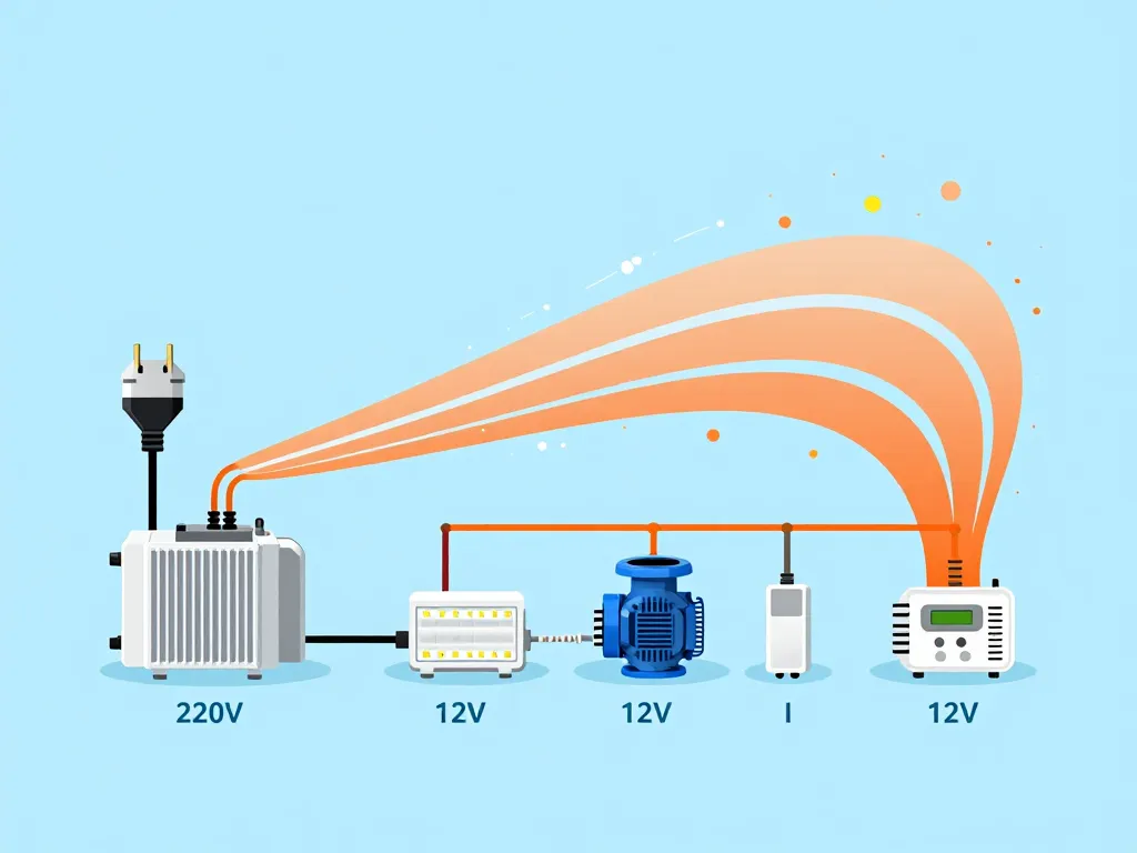 schéma conceptuel transformateur 220v 12v utilisation