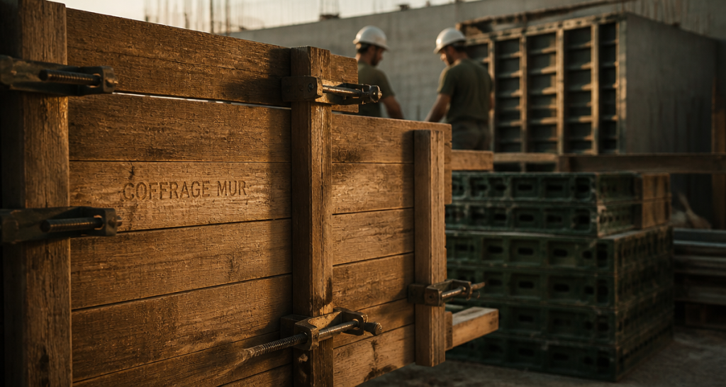 coffrage mur bois métal sur chantier