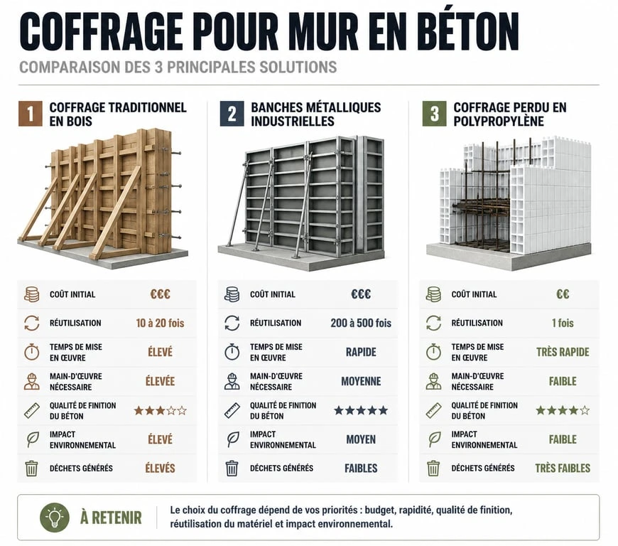 Comparatif des techniques de coffrage mur : bois, métal et coffrage perdu