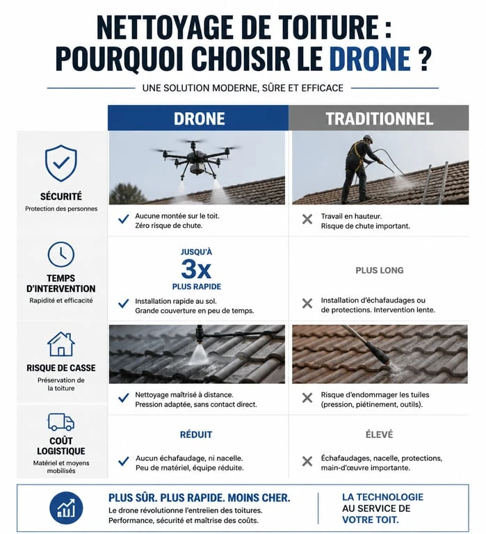 Comparatif nettoyage toiture par drone avis et méthodes traditionnelles
