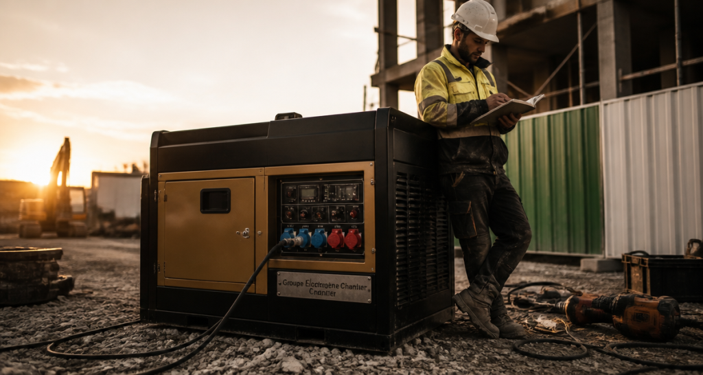 groupe electrogene chantier sur chantier matinal