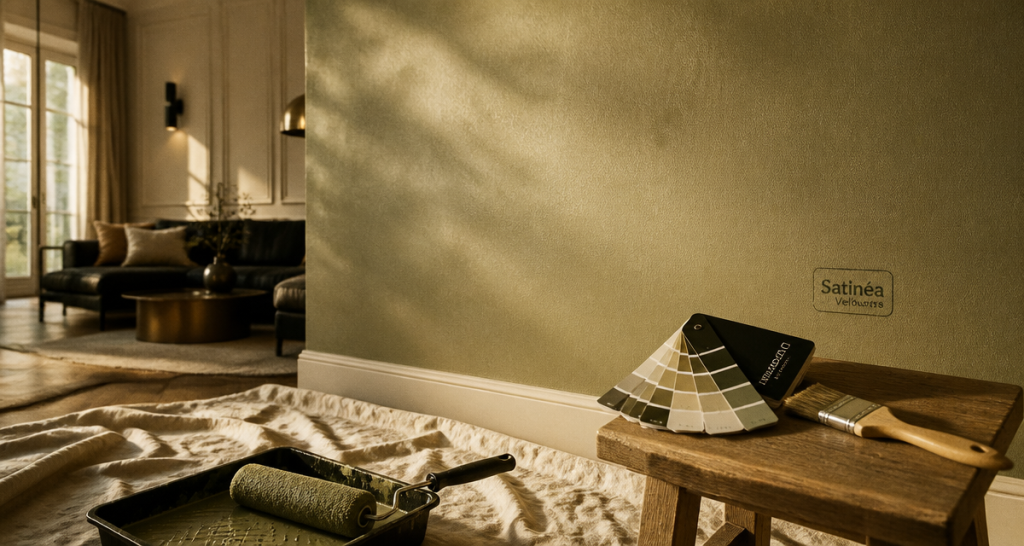 guittet satinea velours mur peint salon