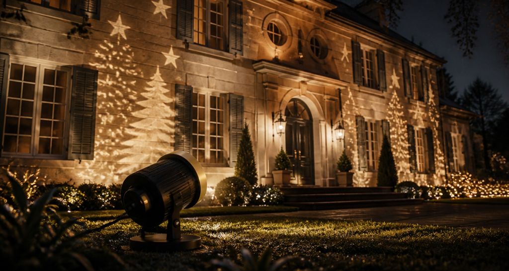 meilleur projecteur facade noel lumière sapins étoiles sur maison