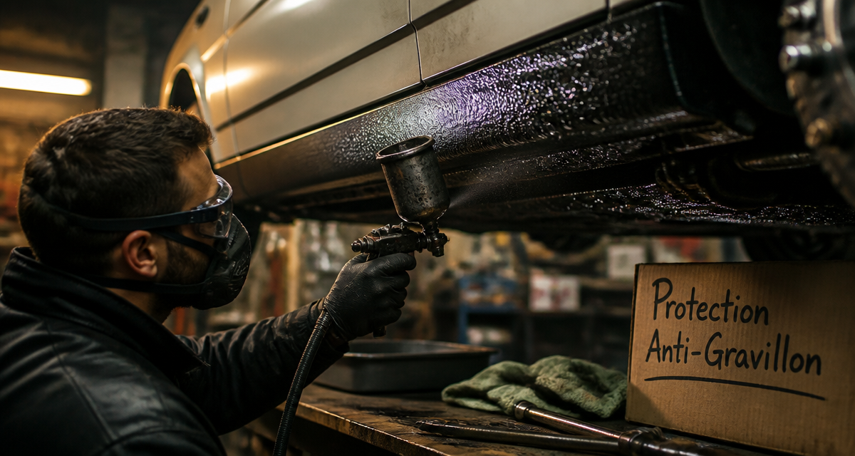 Peinture anti gravillon sous carrosserie auto