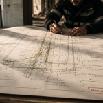 plan de récolement annoté sur table de chantier