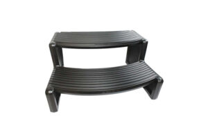 Plastic spa steps in black color, designed for easy hot tub entry and exit