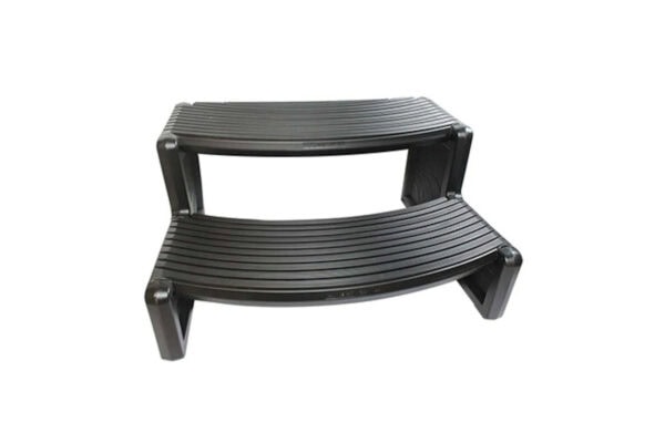 Plastic spa steps in black color, designed for easy hot tub entry and exit