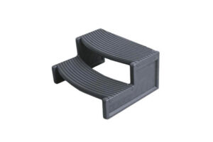 Plastic spa steps in gray color, designed for easy hot tub entry and exit