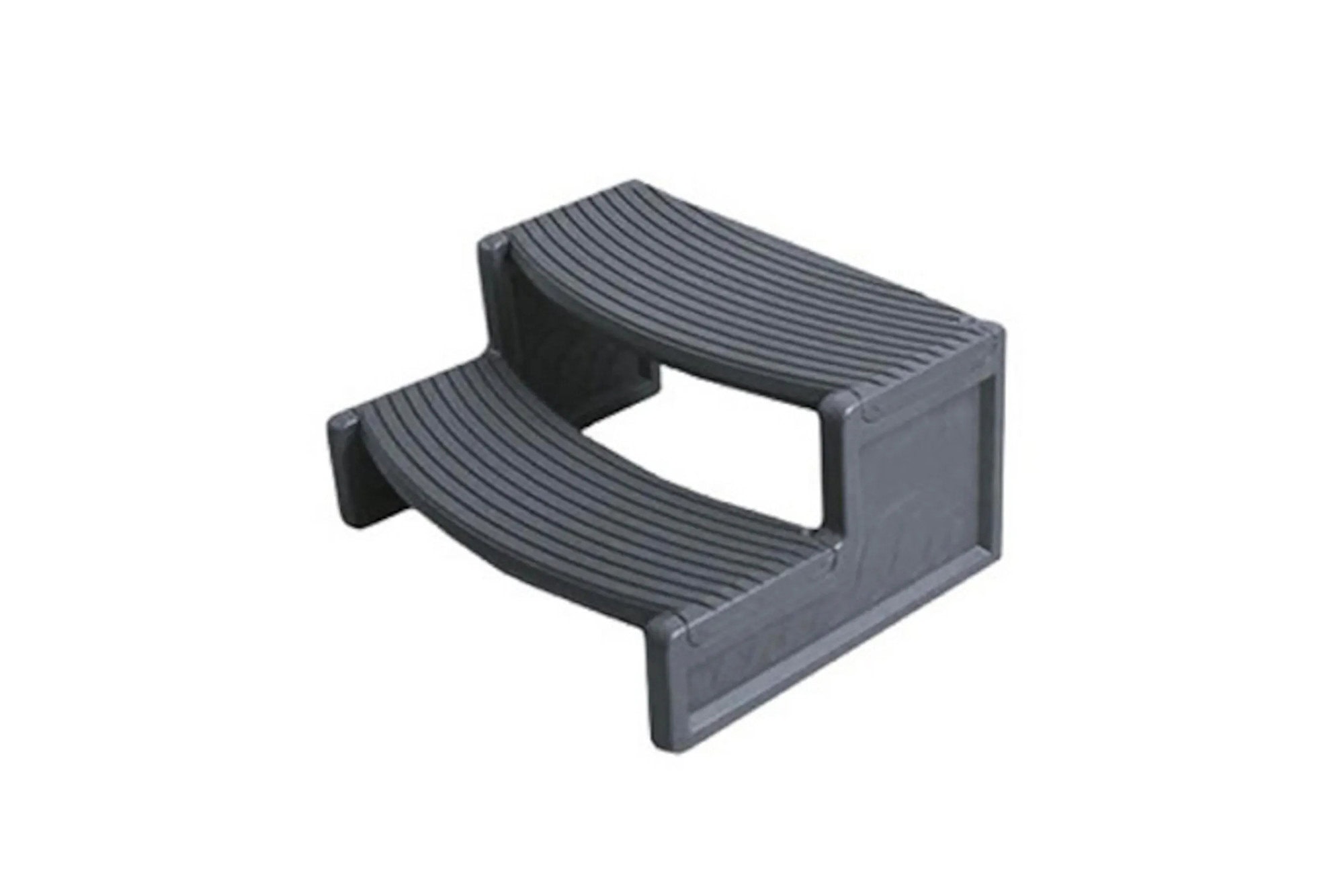 Plastic spa steps in gray color, designed for easy hot tub entry and exit