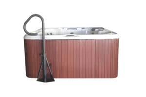 Carbon-gray handrail attached to hot tub for added safety and ambiance