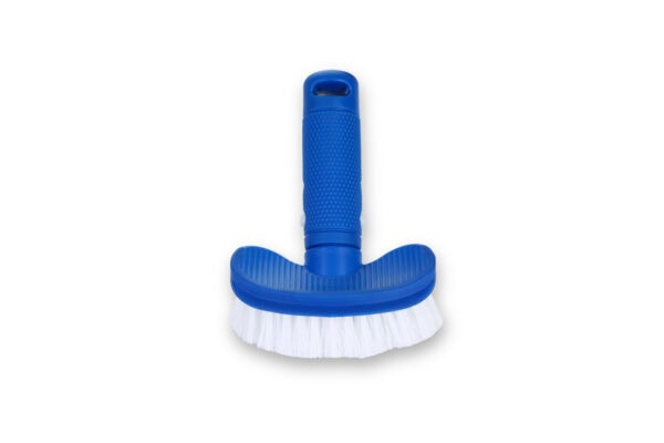 Hot tub brush with ergonomic handle for cleaning spa surfaces