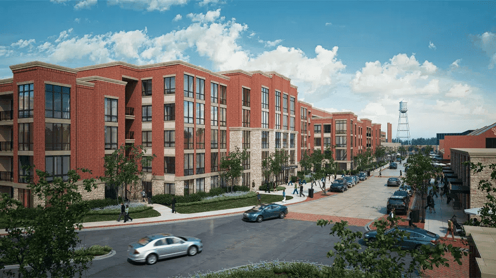 Modern mixed-use development in Houston designed for EB5 investors, featuring residential apartments, retail spaces, and scenic urban infrastructure.