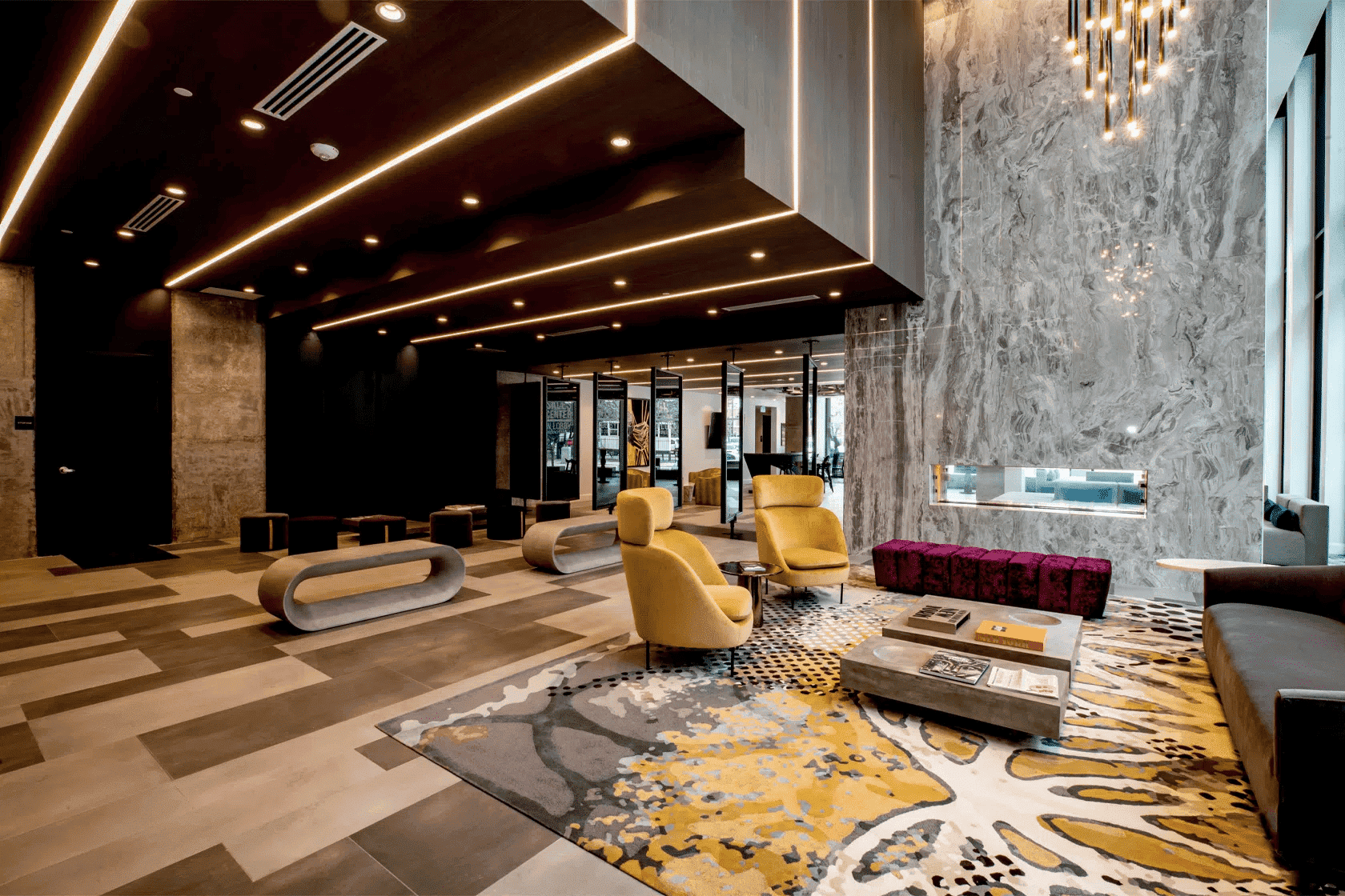 Contemporary lobby interior of Houston EB5 investment office featuring modern furniture, stylish decor, and inviting seating area. Perfect for clients exploring EB-5 visa investment opportunities.