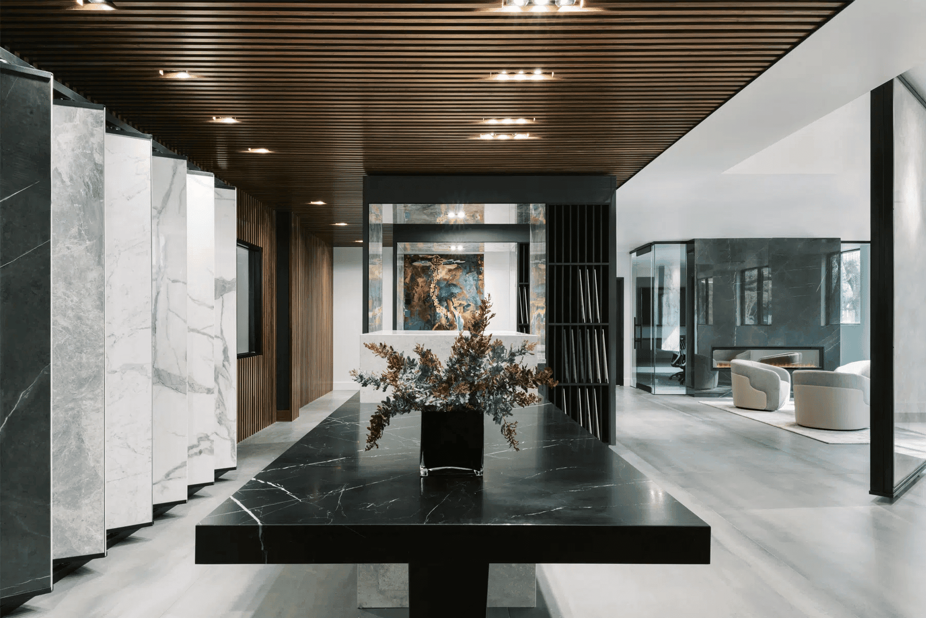 Modern luxury hotel lobby with marble accents and contemporary decor, showcasing high-end interior design for Houston EB5 investment opportunities.