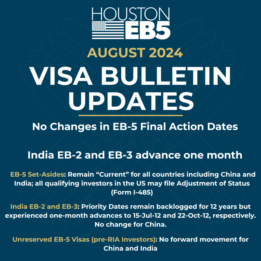 EB5 visa updates Houston EB5 immigration investment August 2024 Texas.