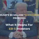 Trump discussing EB-5 visa investment and $5 million 'gold card' proposal for immigrant investors in Houston. Focus on EB-5 immigration, investment opportunities, and regional economic development.