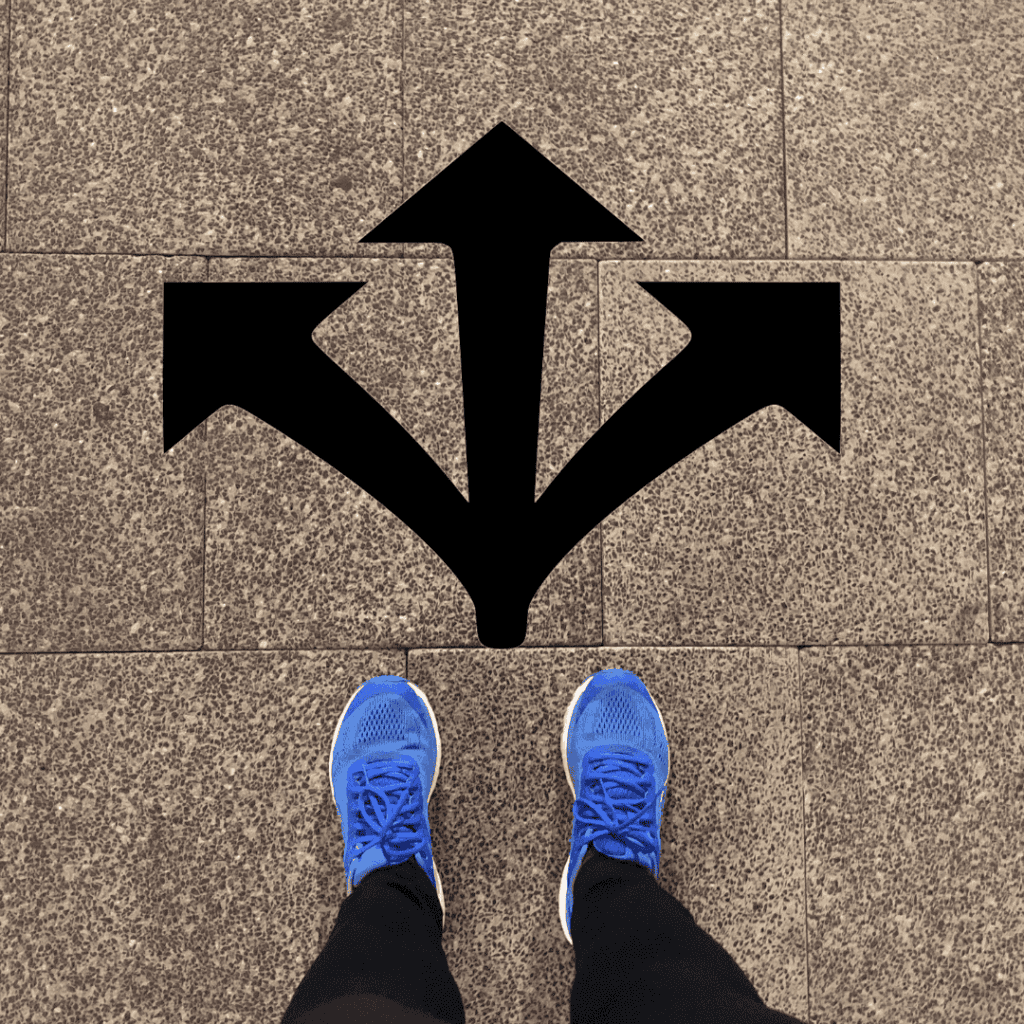 Directional arrow signs on the floor guiding towards Houston EB5 investment opportunities in Texas.