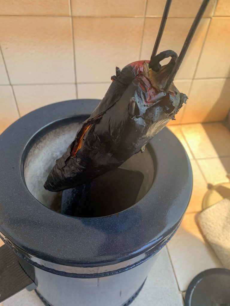 roasted pepper in a pepper roaster.