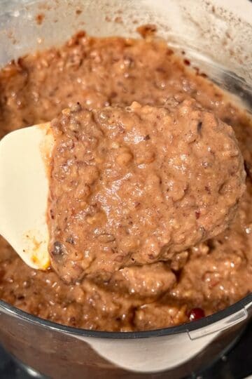 Refried beans on a spatula.