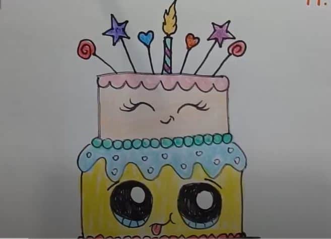 How to draw a birthday cake cute and easy