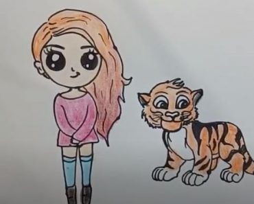 How To Draw Girl with A Tiger Cute – Easy Step By Step