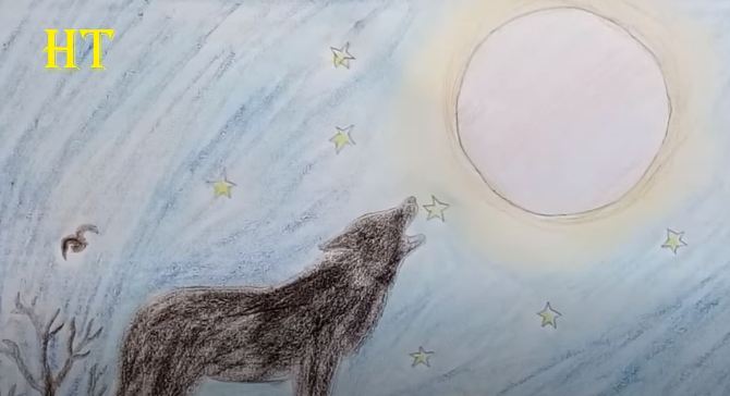 How To Draw Scenery of Moonlight Wolf