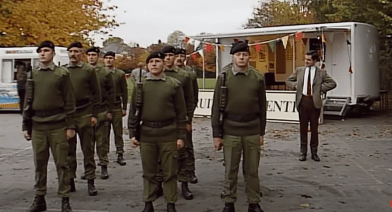 Mr. Bean practice as commander
