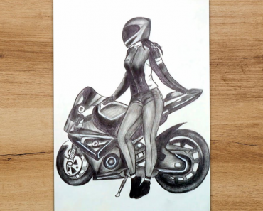 How To Draw A Girl On A Motorcycle Step By Step | Easy drawing girl and car
