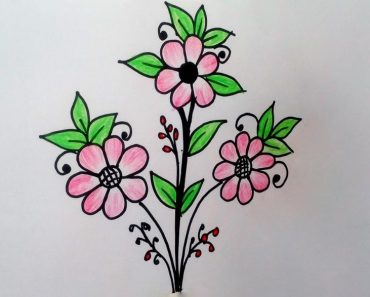 How to draw a beautiful flower branch step by step || Draw a simple flower tree