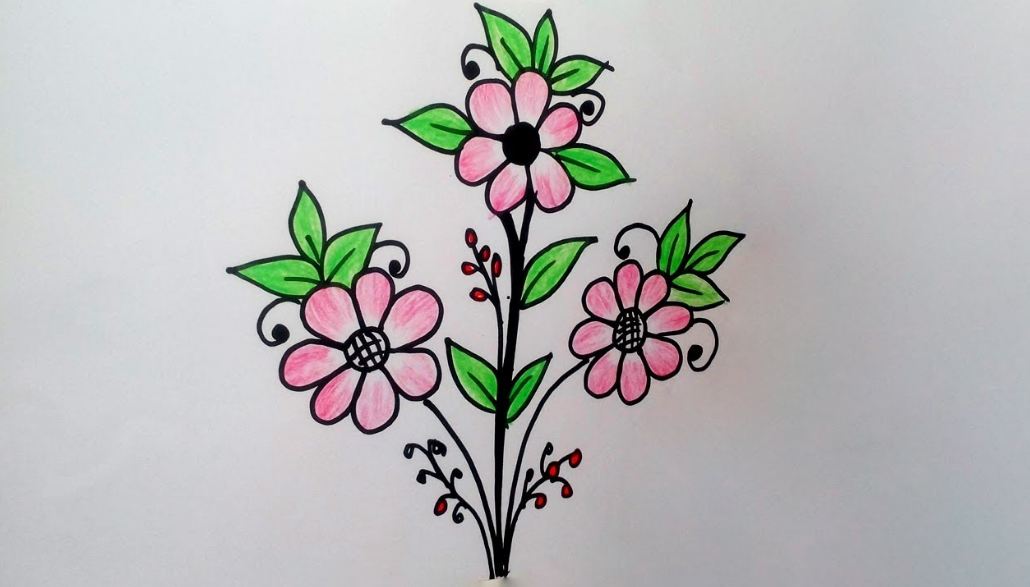 How to draw a beautiful flower branch step by step