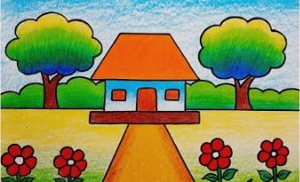 How To Draw a Village Scenery easy country