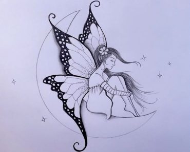 How to draw Fairy sitting on the moon step by step