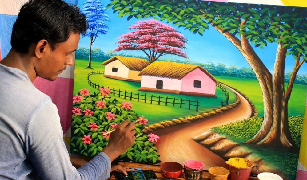 How to draw a picture of nature scene simple