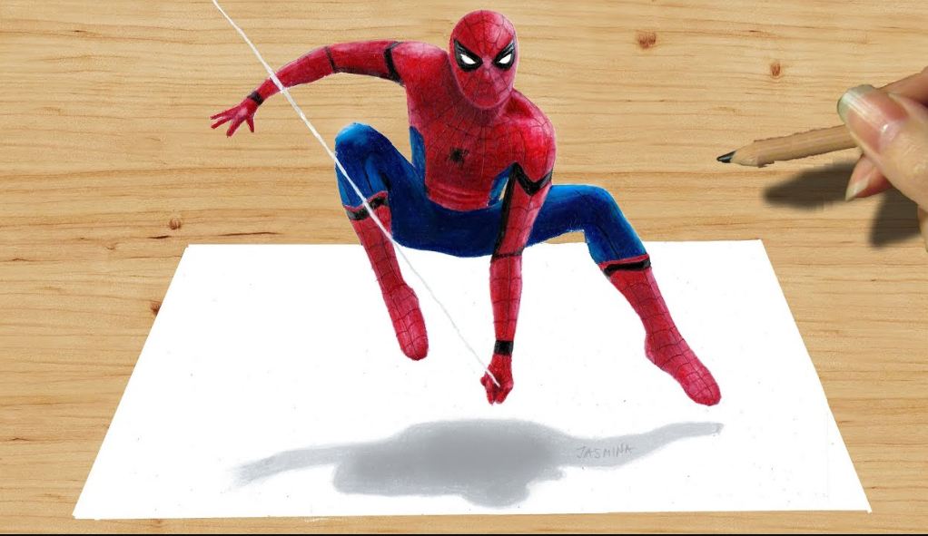 How to draw spiderman 3d art step by step