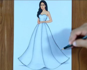 How to draw a woman in evening gown step by step
