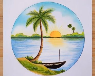 How to draw sunset landscape step by step