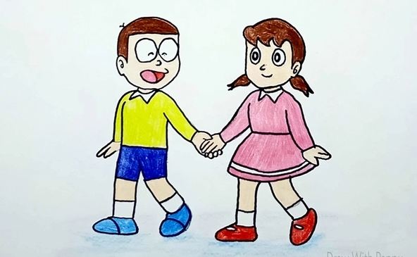 How to Draw Nobita and Shizuka Step By Step