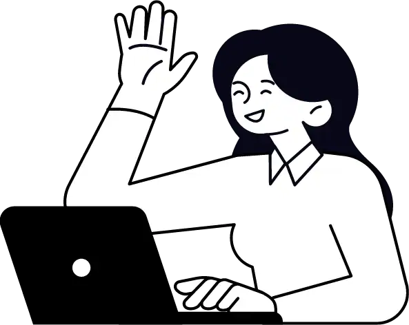 Smilende kvinde vinkende, udtrykker venlighed og åbenhed, moderne illustration.