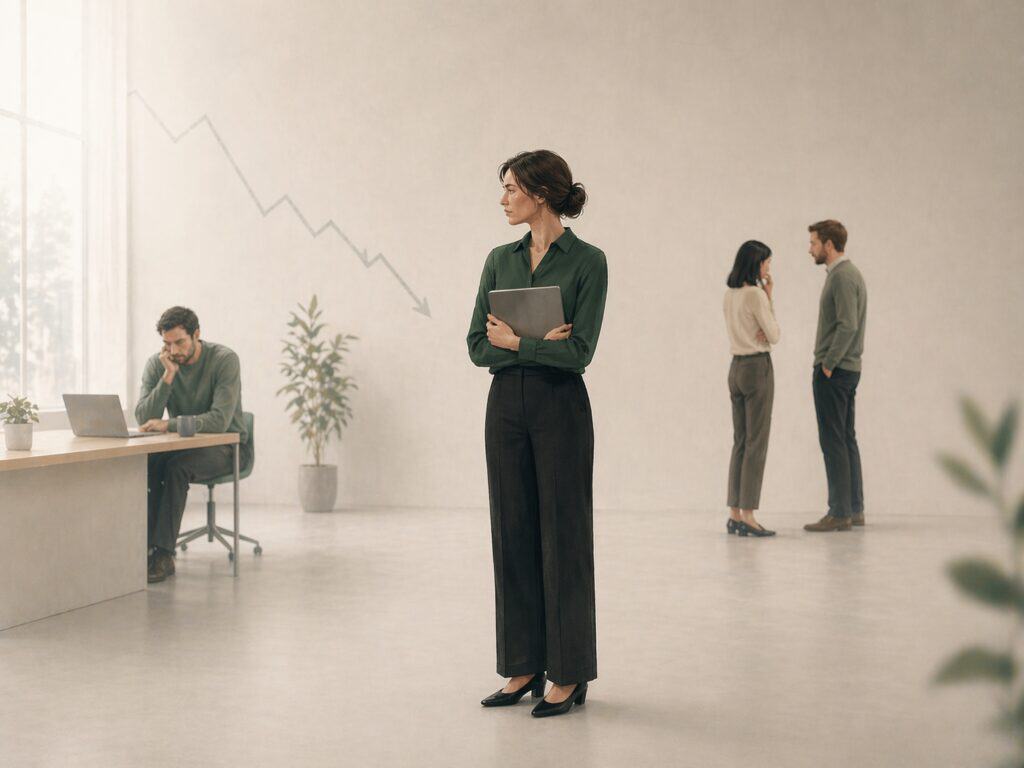 Forretningskvinde i kriseledelse, observerer medarbejdere under pres.