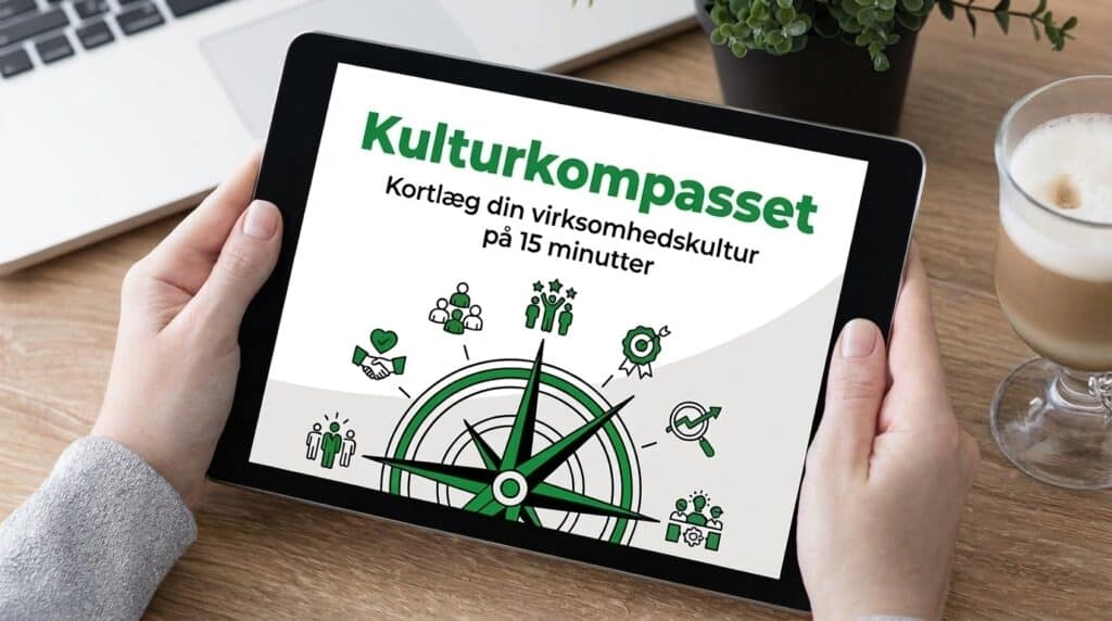 Kulturkompasset på tablet med ikoner for virksomhedskultur.