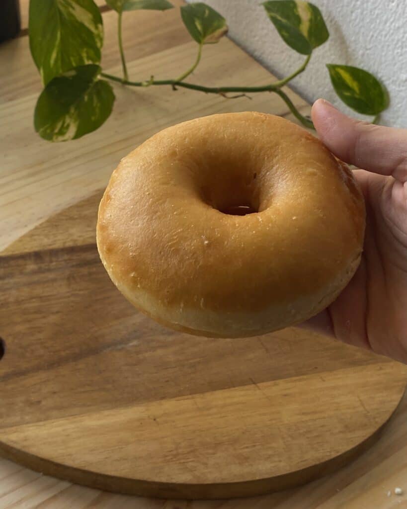 Plain donut without glaze, showcasing its golden-brown texture and soft, fluffy interior
