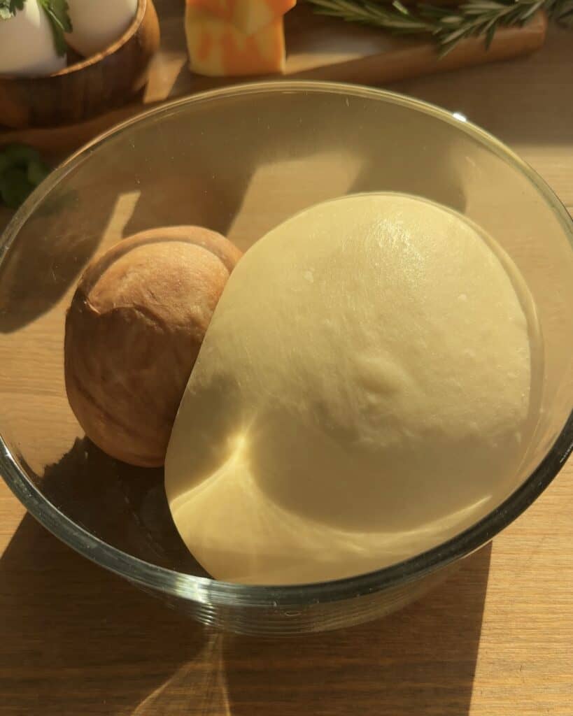 Jellycat croissant dough proofed to perfection, ready for the next step in the baking process