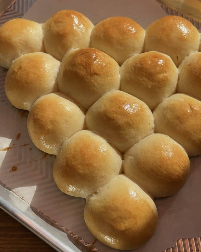 Baked pull-apart Christmas tree garlic bread, golden brown and perfectly cooked, ready to be served as a festive holiday treat