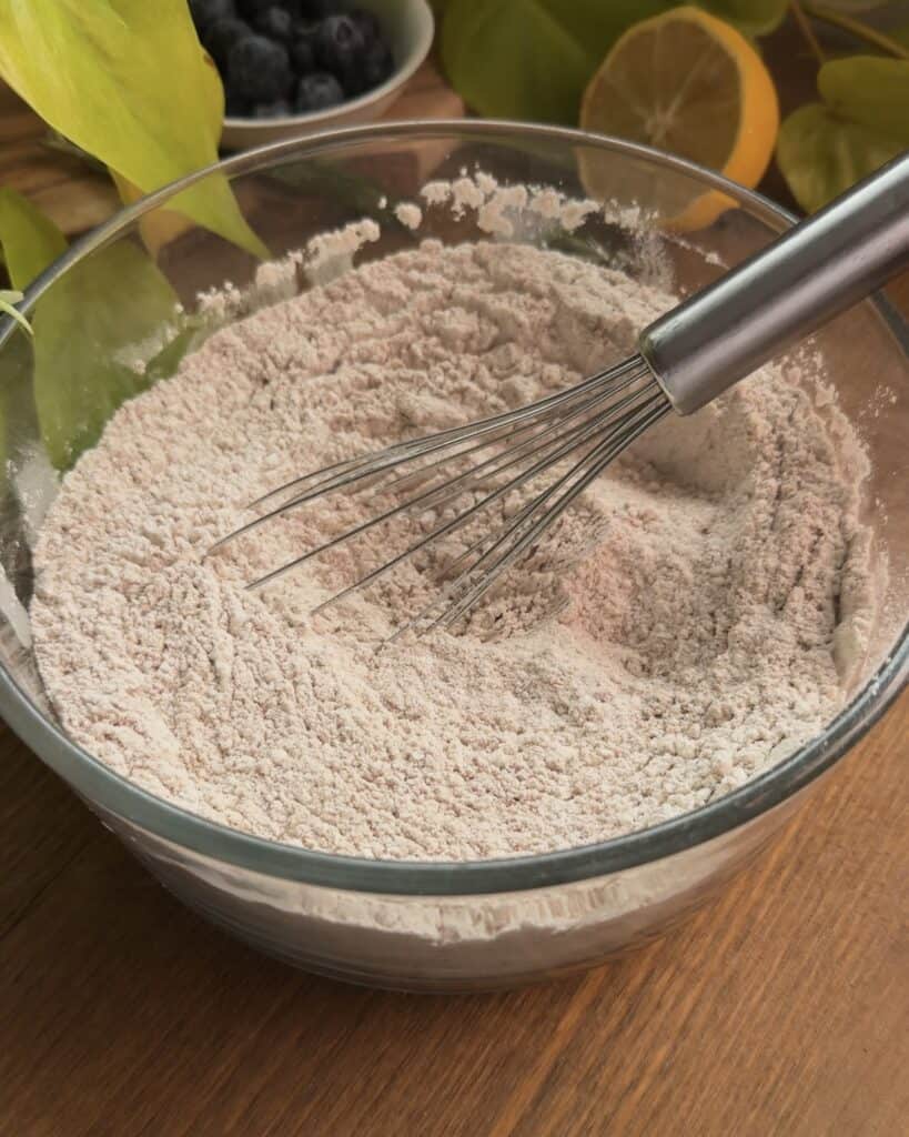 Mixed dry ingredients for red velvet Nutella pancakes