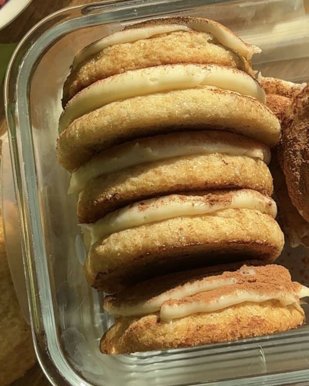 Stored tiramisu inspired cookies in a container 