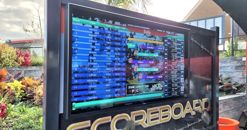 Apollo 65" Outdoor TV Enclosure at Rainbows End, Auckland. It protects their laser strike score board.