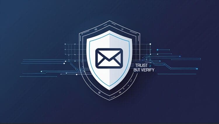 Digital security shield protecting email icon, representing online verification safety