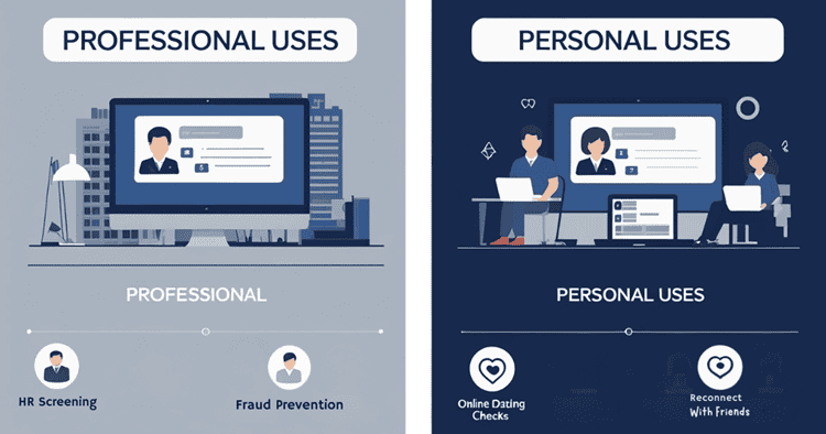 Infographic showing professional and personal uses for email lookup services